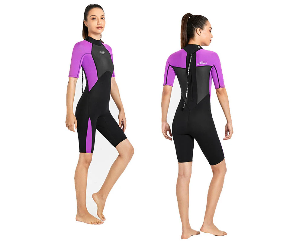 Mr Dive 2mm Neoprene Dive Shorty Wetsuit for Adults Snorkeling Surfing For Women-Purple