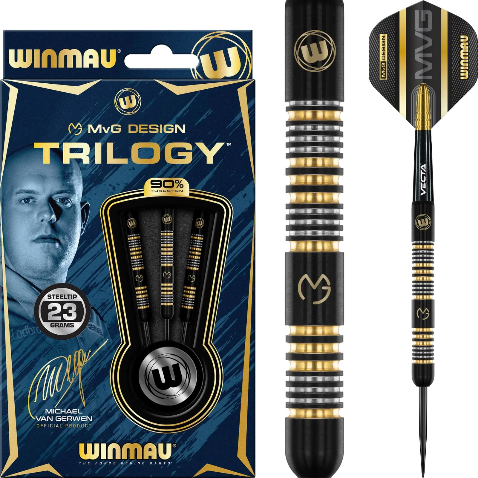 WINMAU 90% Tungsten Darts MVG Trilogy Steel Tip