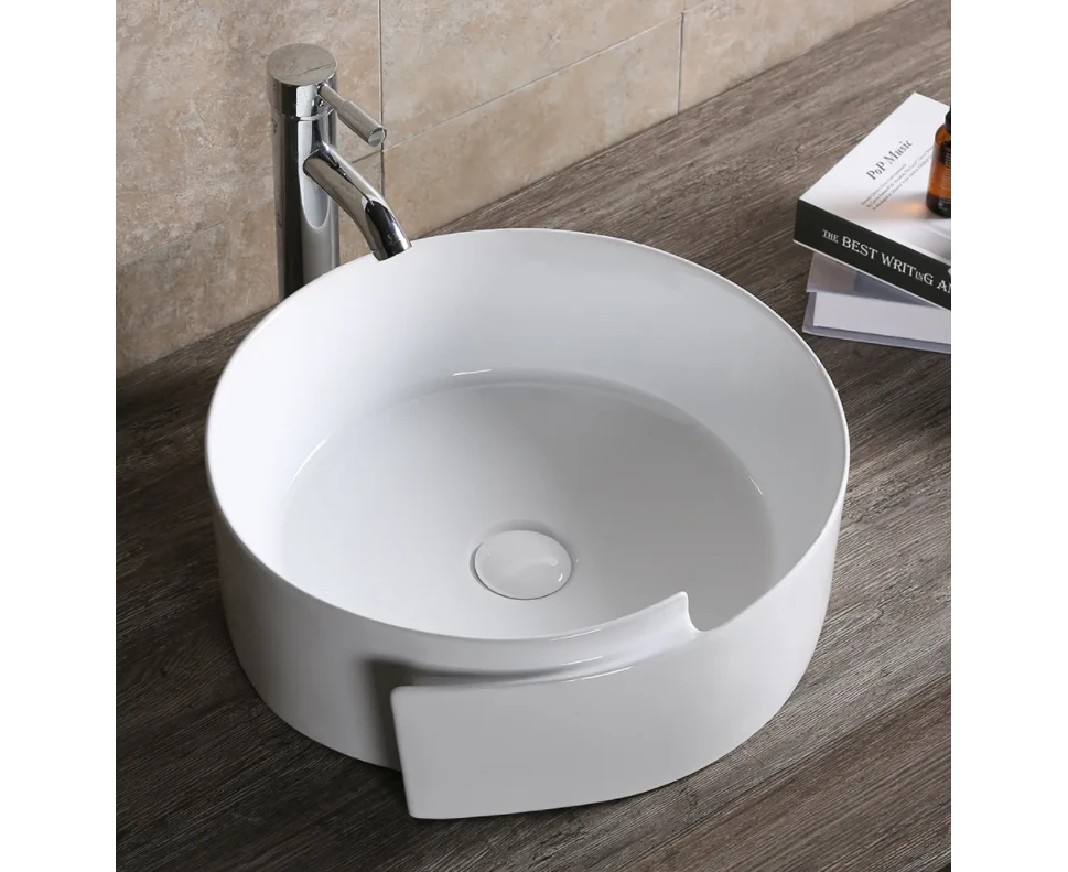 440*460*150mm Gloss White Ceramic Round Above Counter Art Basin