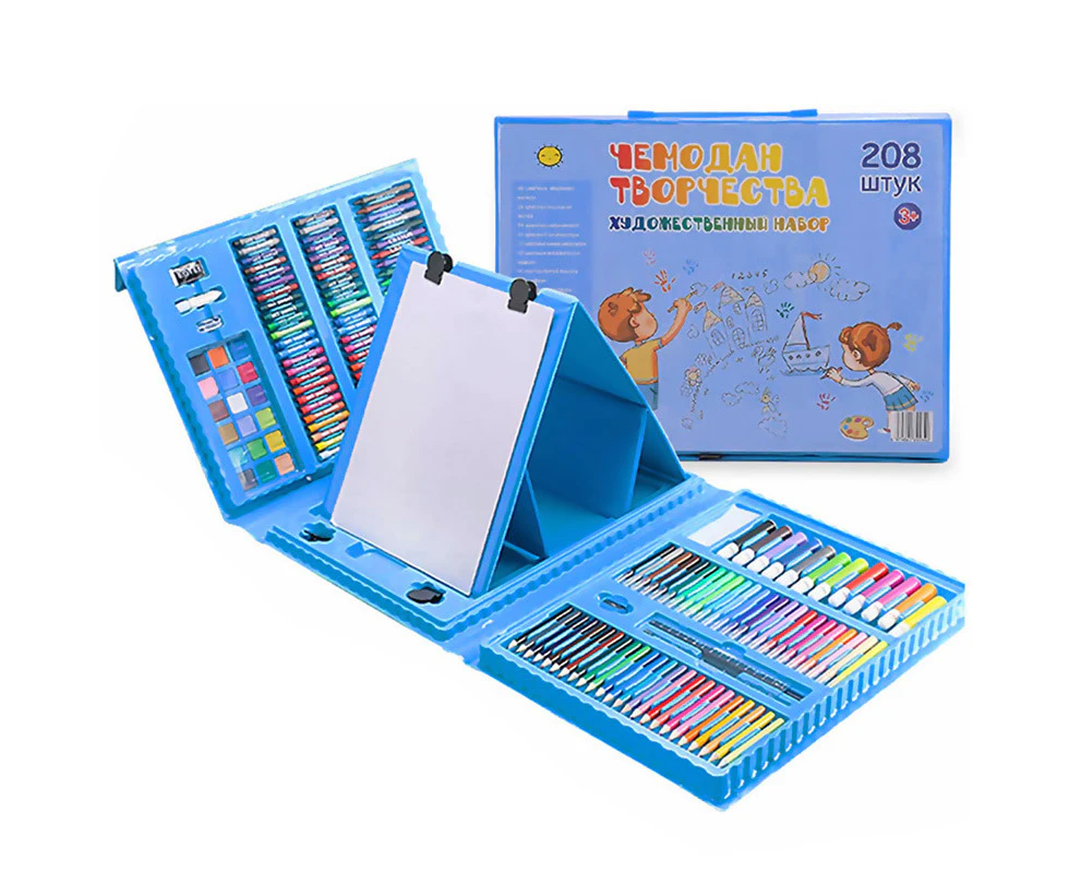 208PCS Kids Art Set Box Case Paint Draw Drawing Colour Pencils Pastels Fun Kit