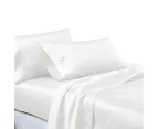 Soft Silk Satin Sheet Set Flat Fitted Sheet Pilllowcases - White-Queen