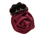 Women Elegant Cloth Rose Flower Hair Grip Clip Ponytail Holder Barrette Headwear-Wine Red