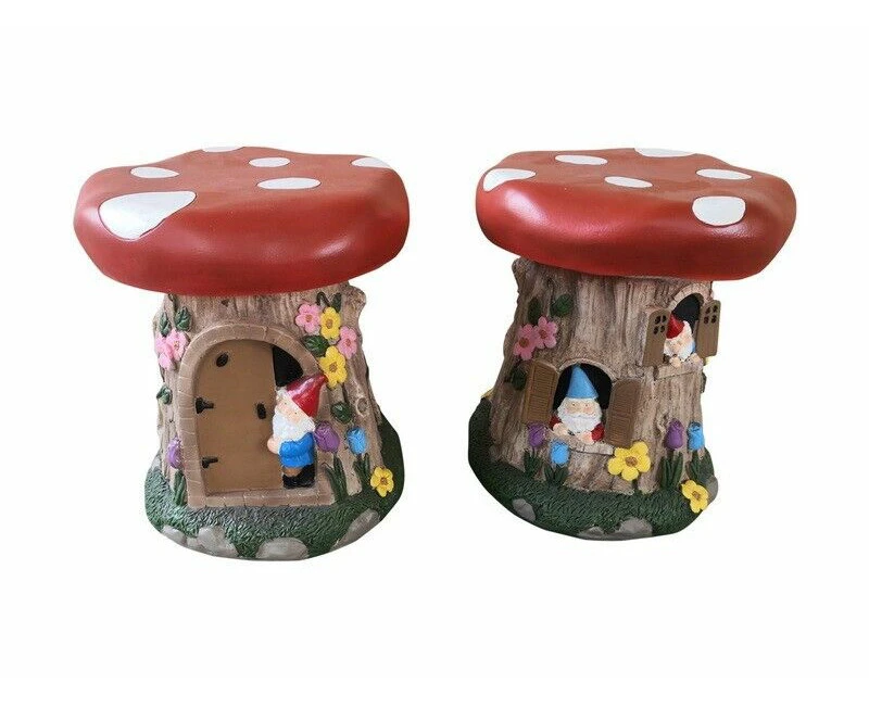 1pc 31cm Gnome House Mushroom Fairy Garden Resin Stool Ornament Statue Figurine Gift