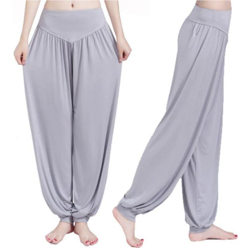 Solid Colour Cotton Soft Yoga Sports Dance Harem Pants For Women - Pink