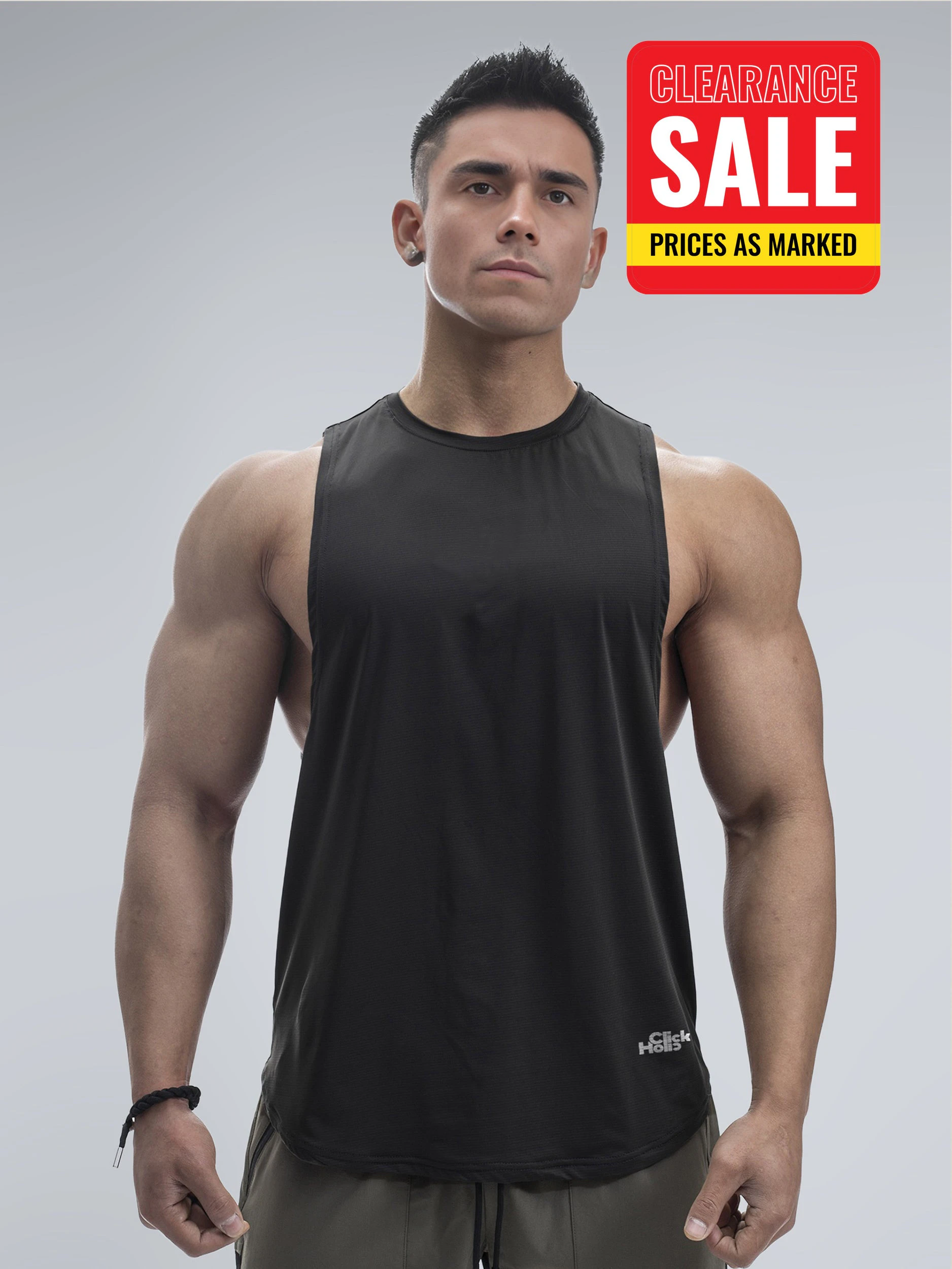 Click Holic Men's Critical Drop Arm Tank Tops Quick Dry Muscle Sleeveless Tops Bodybuilding Gym Tank - Black