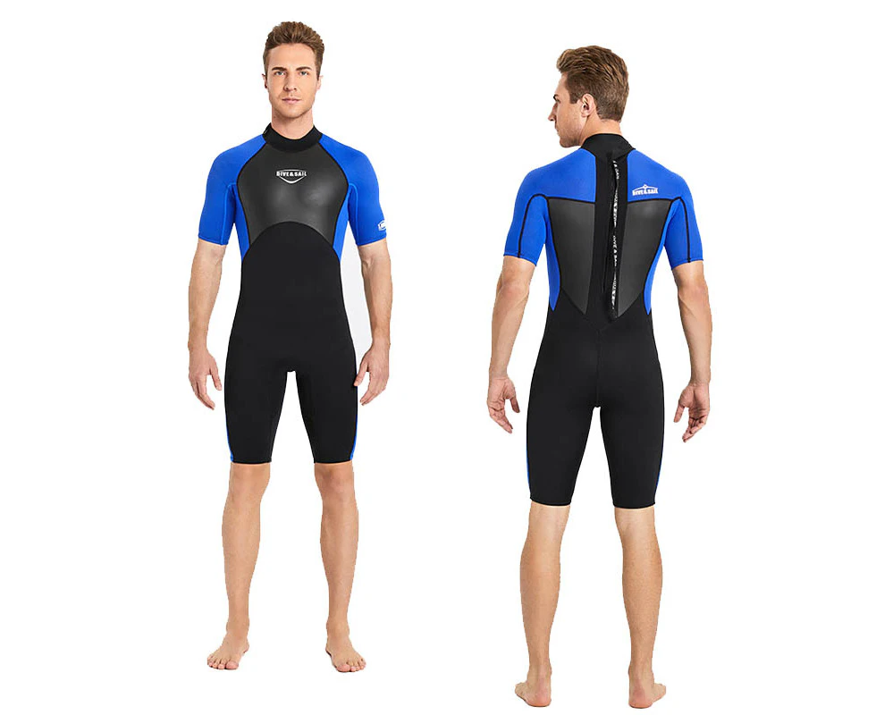 Mr Dive 2mm Neoprene Dive Shorty Wetsuit for Adults Snorkeling Surfing For Men-Blue