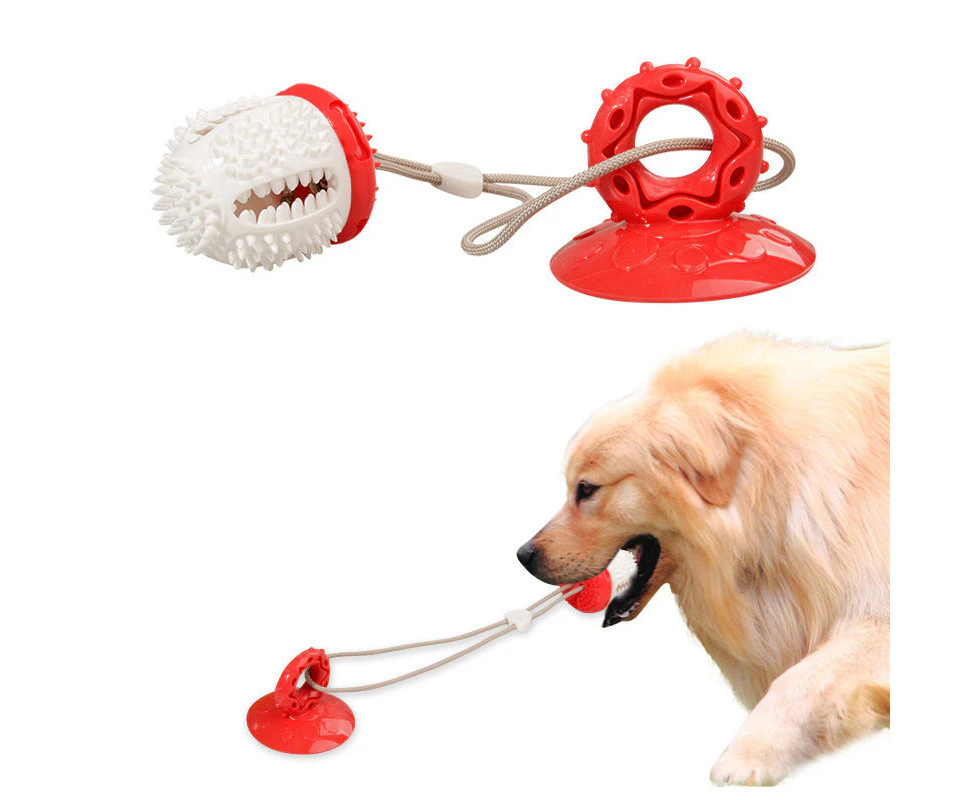 Miserwe Dog Chew Suction Cup Toys Dog Tug of War Toys for Aggressive Chewers-RedWhite