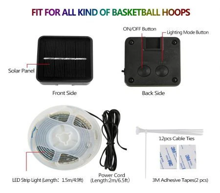 LED Basketball Hoop Lights, Solar Powered Glow-in-The-Dark Basketball Rim Lights, Waterproof Super Bright Strip Lights with 8 Light Modes