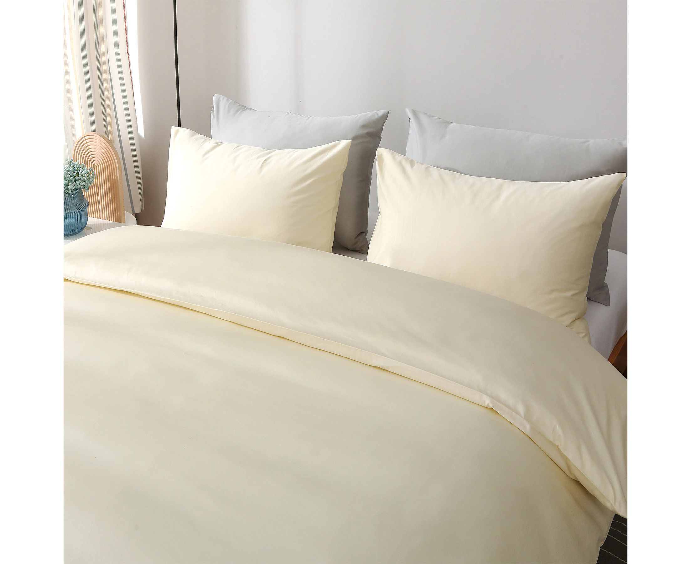 Justlinen Luxury 500Tc Cotton Queen Size Quilt Cover Set Duvet Cover Bedding Set-Cream