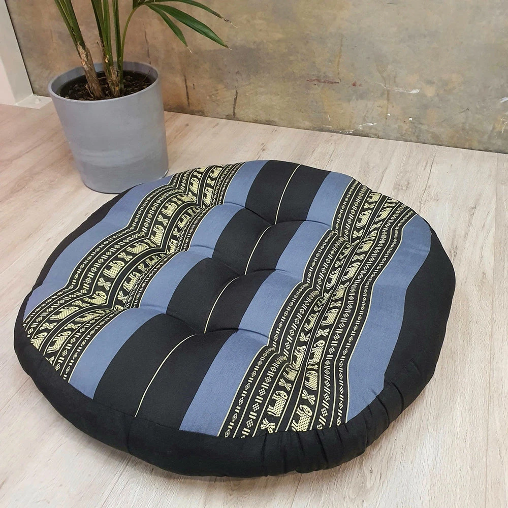 Thai Zafu Meditation Cushion Filled with 100% Natural Kapok Fiber Jumbo AU - Blue Elephant