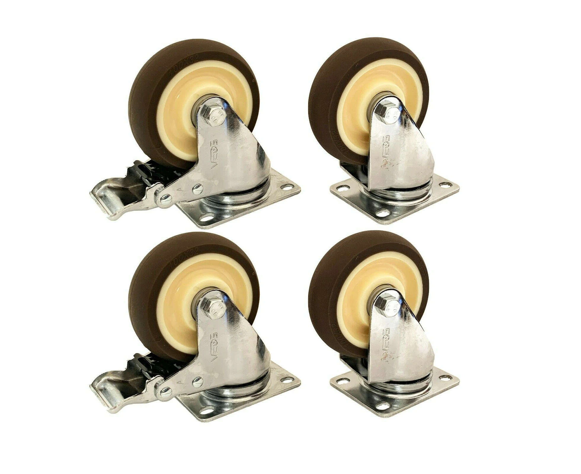 4X 5" TPR Heavy Duty Swivel Castor Wheels 480KG Trolley Furniture Castors GREY 2 swivel + 2 brake