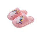Dadawen Girls Cute Unicorn House Comfy Fuzzy Slippers Memory Foam Slippers-Pink