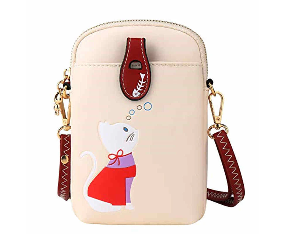 Nevenka Women PU Crossbody Bag Cute Mobile Wallet-White