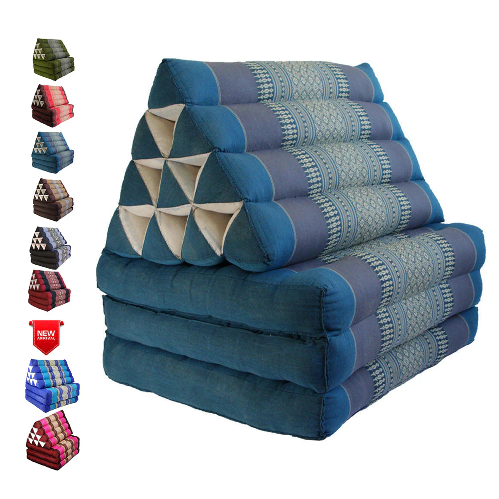 Blue Large Thai Triangle Pillow 3 Fold Outdoor Mattress Cushion Day Bed 3Folds