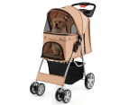 Costway Pet Stroller Dog Pram Cat Carrier Foldable Travel Pushchair w/Cup Holder & Storage Basket Coffee