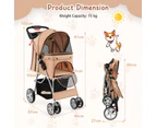 Costway Pet Stroller Dog Pram Cat Carrier Foldable Travel Pushchair w/Cup Holder & Storage Basket Coffee