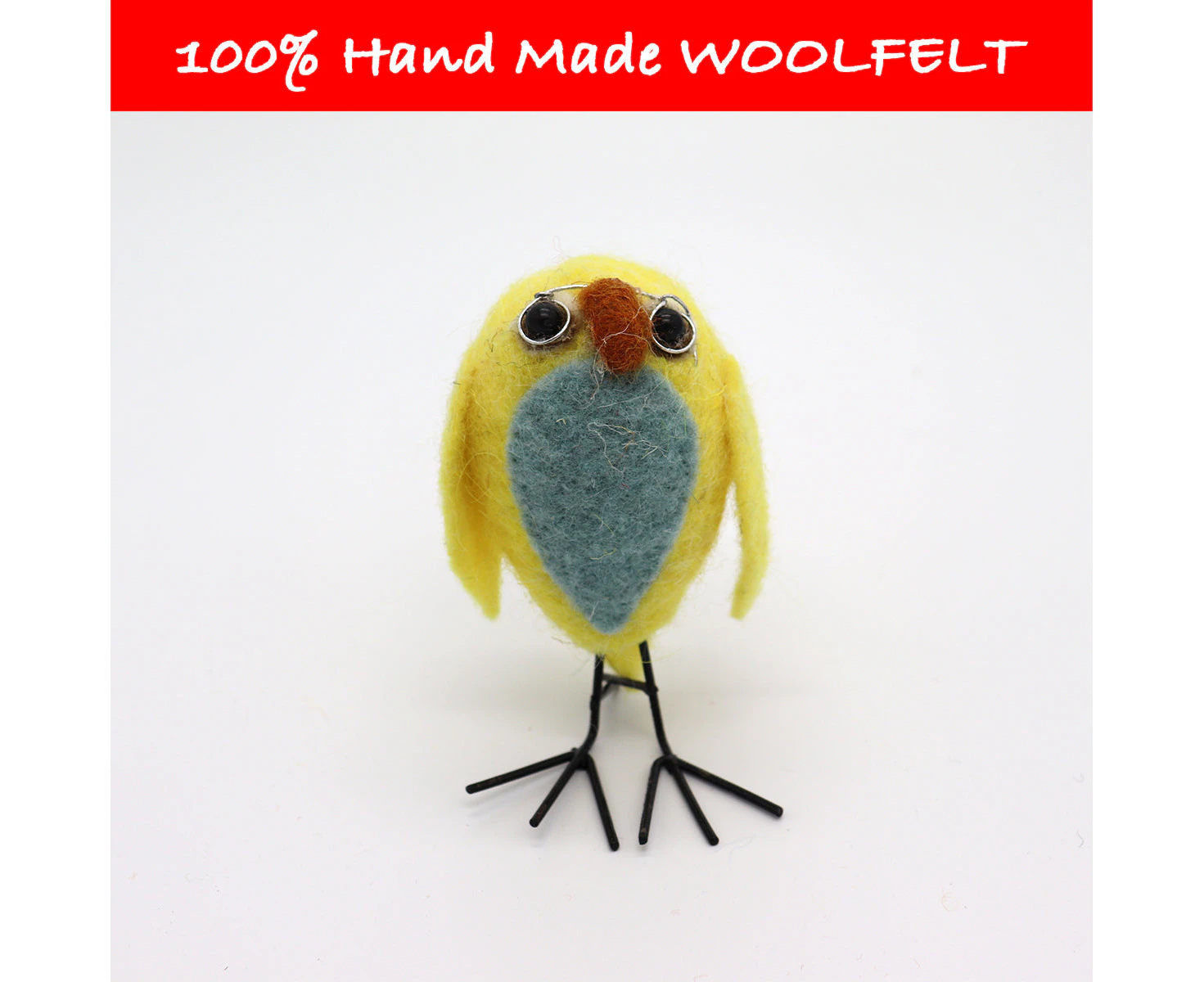 Wool Felt Blue and Yellow Owl Yellow