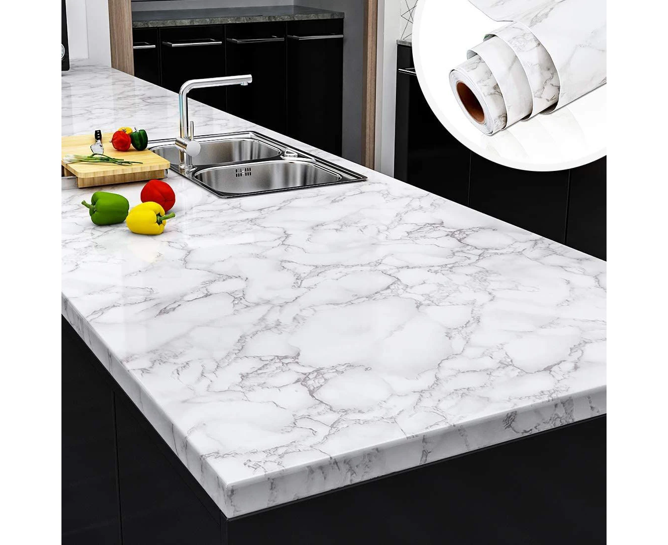 Grey Faux Marble Peel and Stick Countertops 24" x 118" White Gray Marble Counter Top Covers Peel and Stick Wallpaper