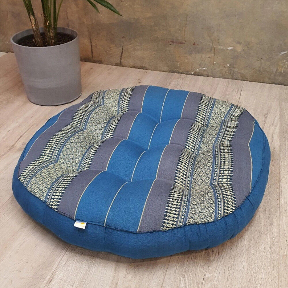 Thai Zafu Meditation Cushion Filled with 100% Natural Kapok Fiber Jumbo AU - Blue