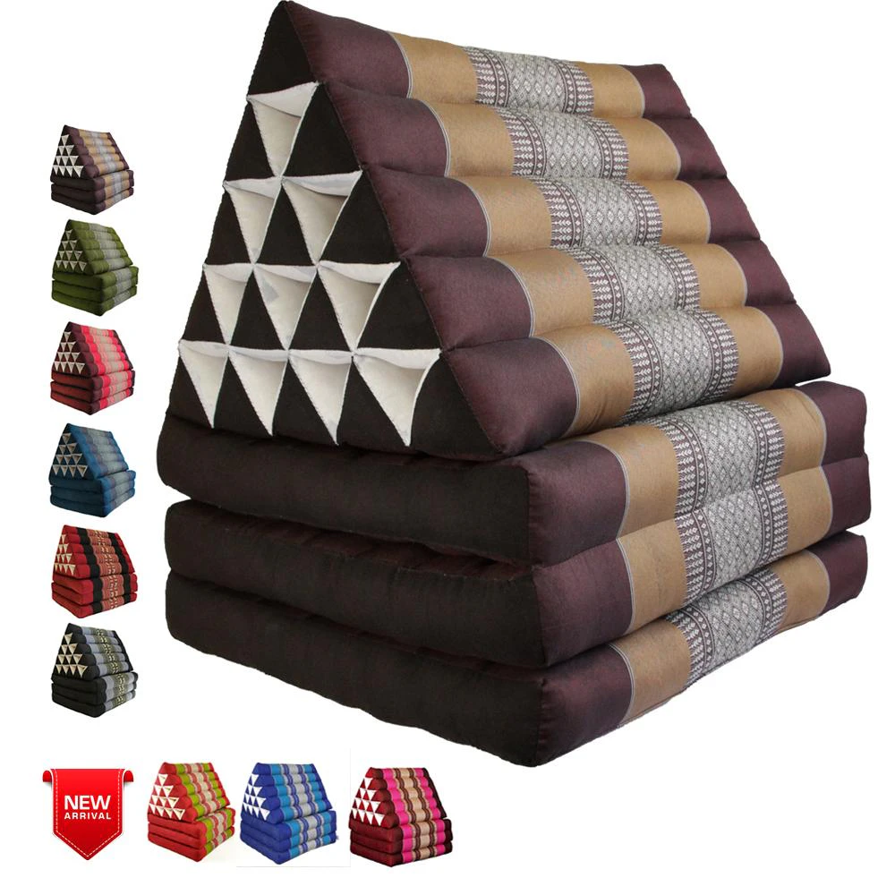 Brown Jumbo Thai 3 FOLDS Triangle Pillow Mattress Cushion Outdoor DayBed 9 Different Patterns