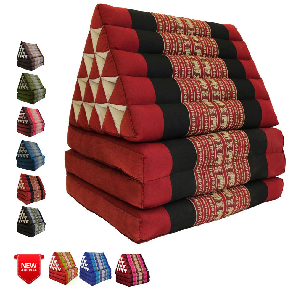 Jumbo Thai 3 FOLDS Triangle Pillow Mattress Cushion outdoor DayBed 9 Different Patterns - Red Elephant