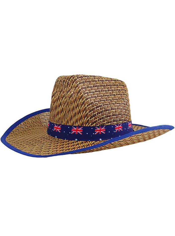 Aussie Flag Print Straw Costume Hat - New