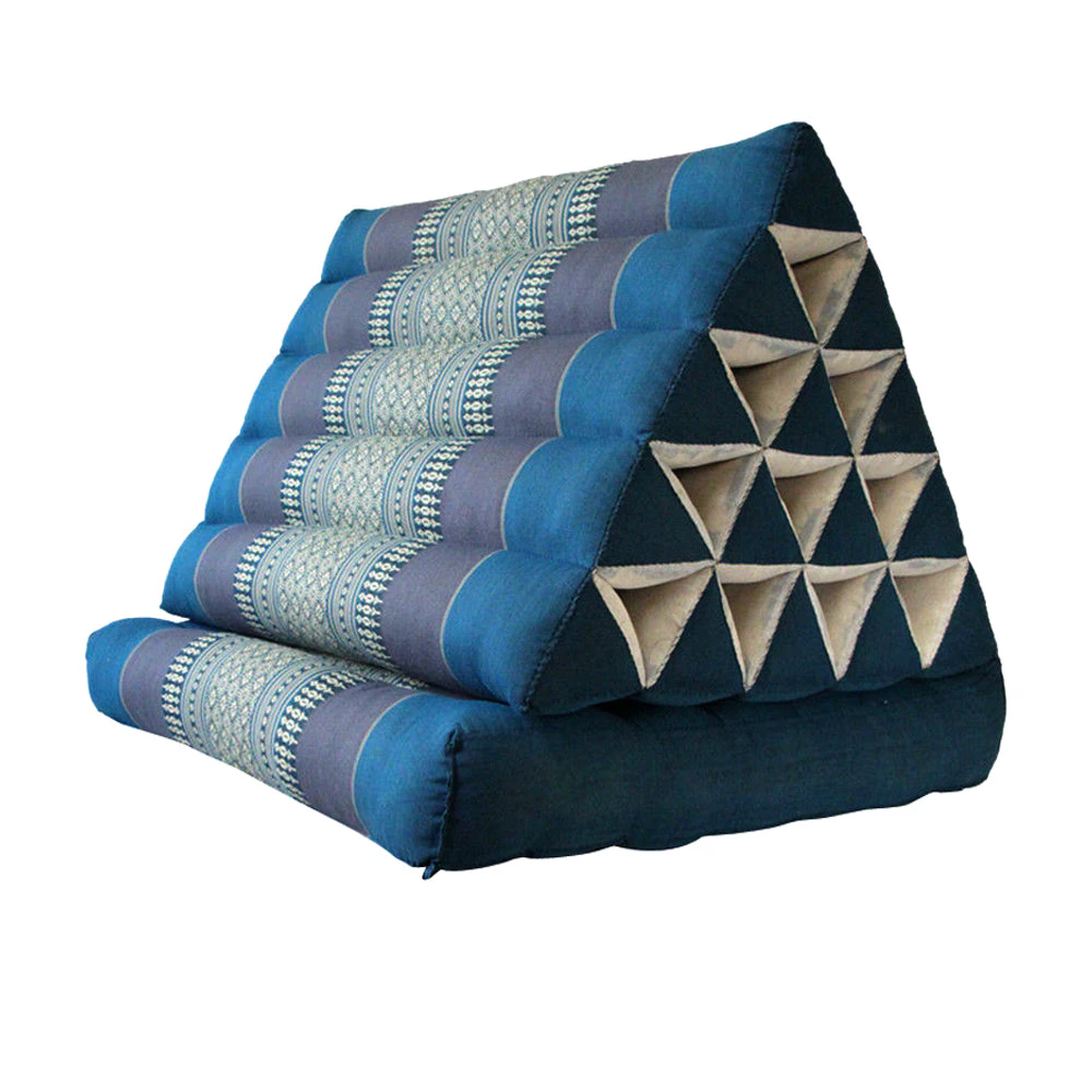 Thai Triangle Pillow 1 Fold Mattress Cushion Day Bed 100% Kapok Fibre Jumbo Blue - Blue