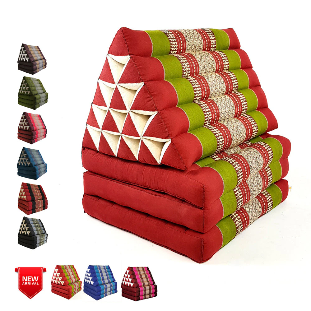 Jumbo Thai 3 FOLDS Triangle Pillow Mattress Cushion outdoor DayBed 9 Different Patterns - Red & Green