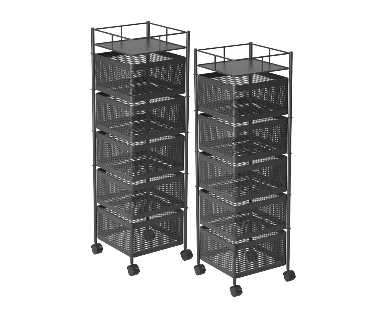 SOGA 2X 5 Tier Steel Square Rotating Kitchen Cart Multi-Functional Shelves Portable Storage Organizer with Wheels