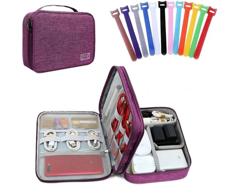 Universal Electronics Organiser Travel Bag Cable Organiser Accessories - Purple