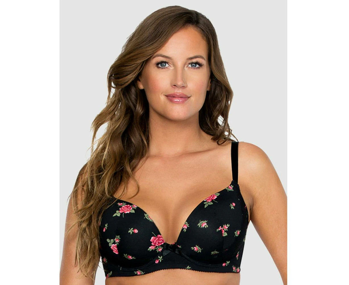 Parfait Casey Contour Plunge Bra in Black W/rose Print