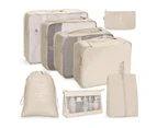 8x Storage Bag Travel Packing Pouches Luggage Organiser Clothes Suitcase - Beige