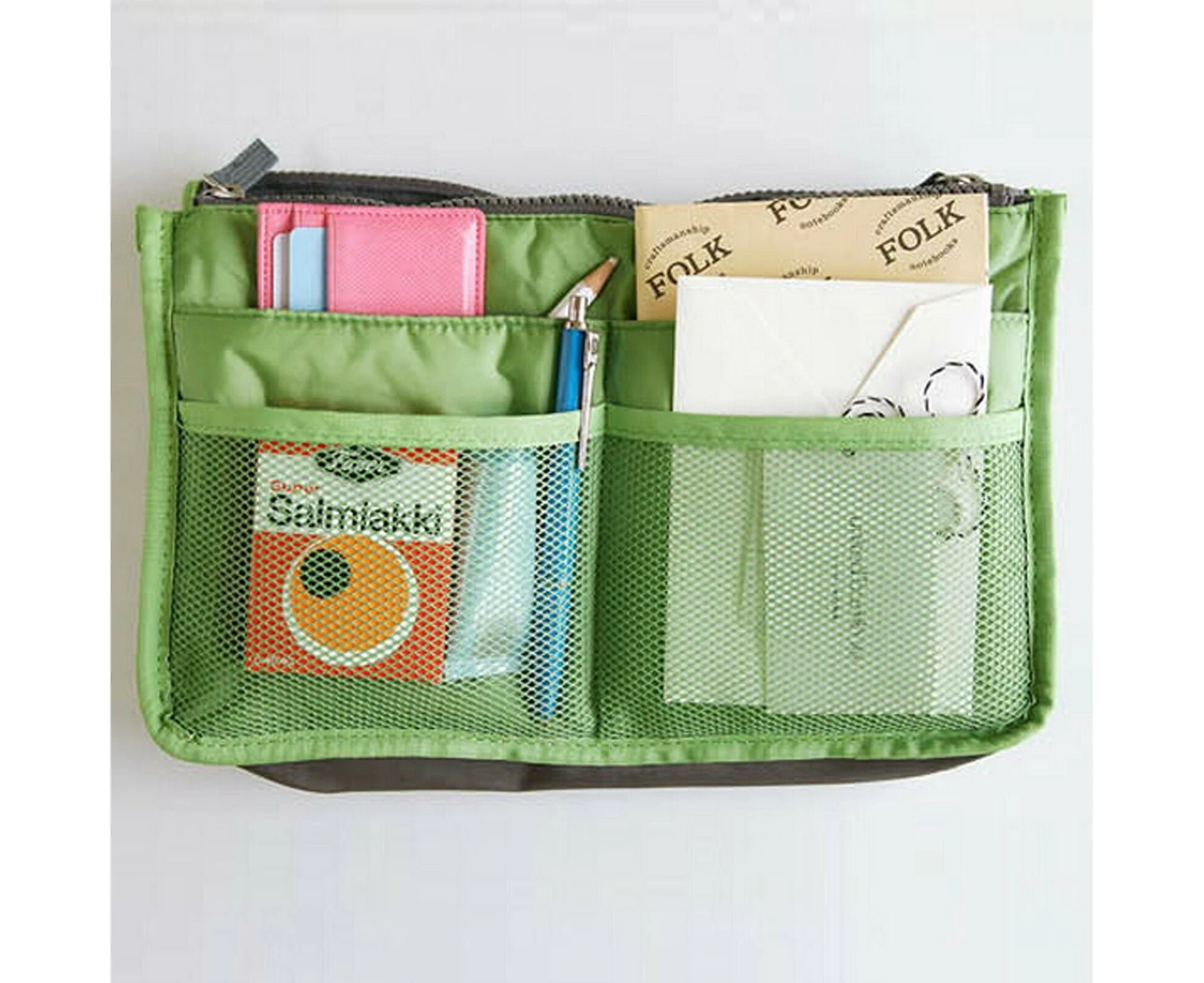 Bag Insert Organiser Handbag Women Travel Makeup Purse Wallet Pouch Organiser - Apple Green