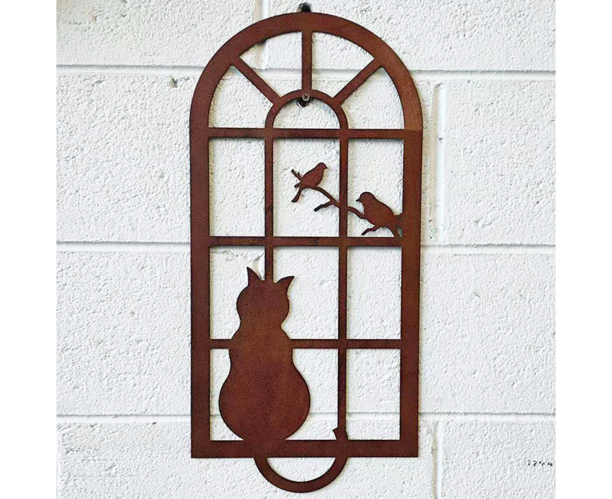 CAT Metal Wall Art 56cm Framed Hanging Home Garden Decor Sculpture Window Design Retro Ornament