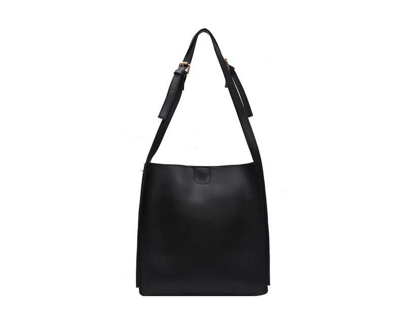 Fashion Solid Color Handbag Large Capacity Totes Women Simple PU Leather Shoulder Purse Portable Shopping Bags (black)