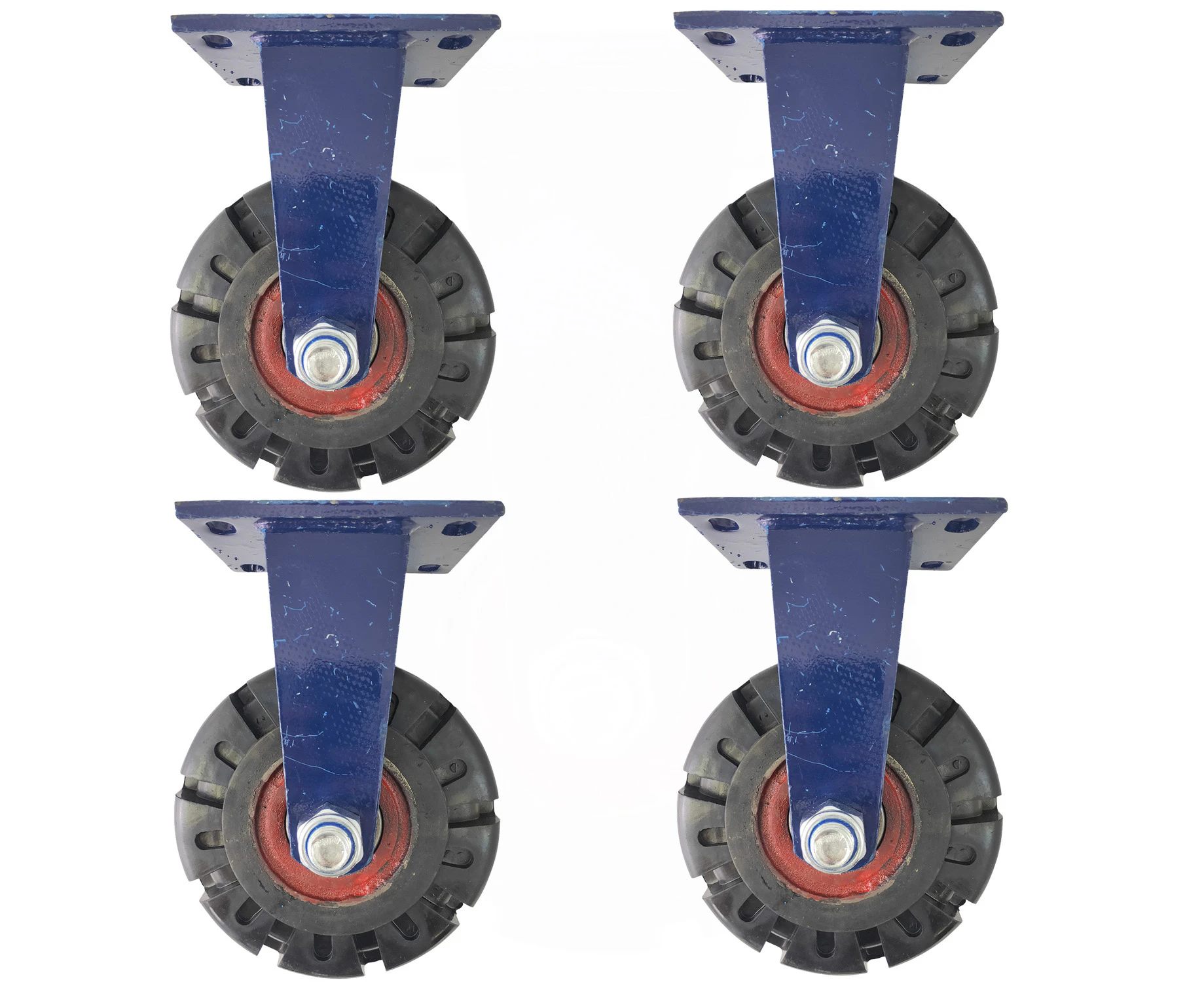 riin 4pcs 8inch Super Heavy Duty Caster Wheel Industrial Castor Solid Ribbed Tread Tyre Fixed Non Swivel for Flat or Rough Terrain 1000kg ea