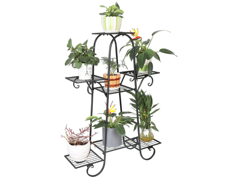 7 Pot Metal Plant Stand Garden Flower Shelf Living Room Wrought Iron Rack