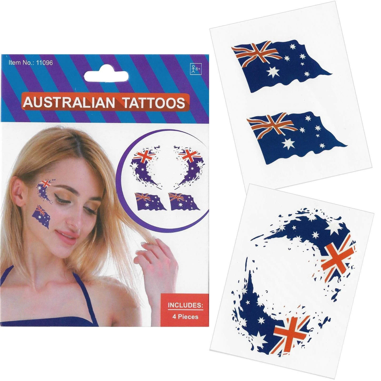 4pcs Australian Flag Face Tattoos Anzac Australia Day Soccer Tennis