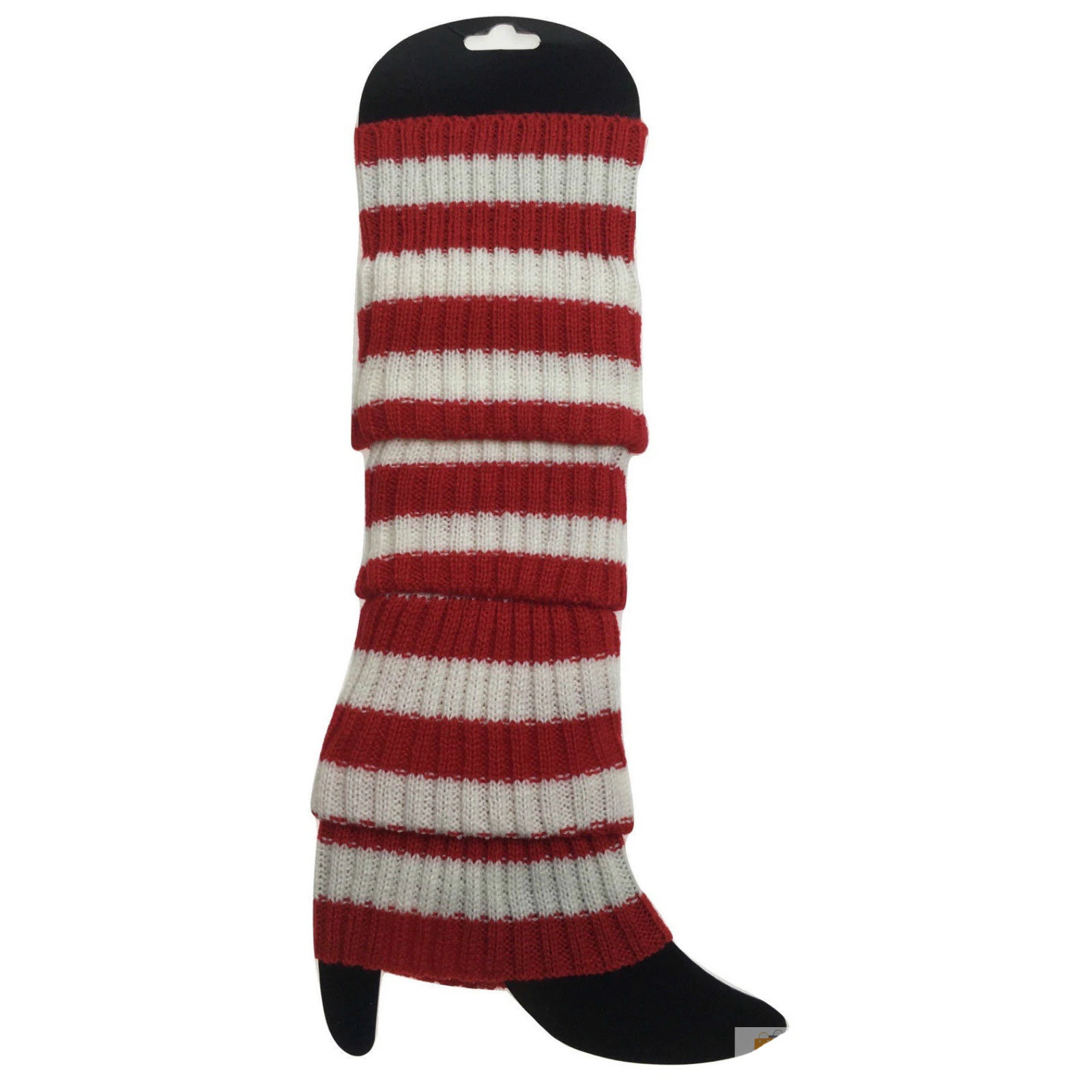 24x Womens Leg Warmers Disco Winter Knit Dance Party Crochet Legging Socks Costume - Red/White Stripe