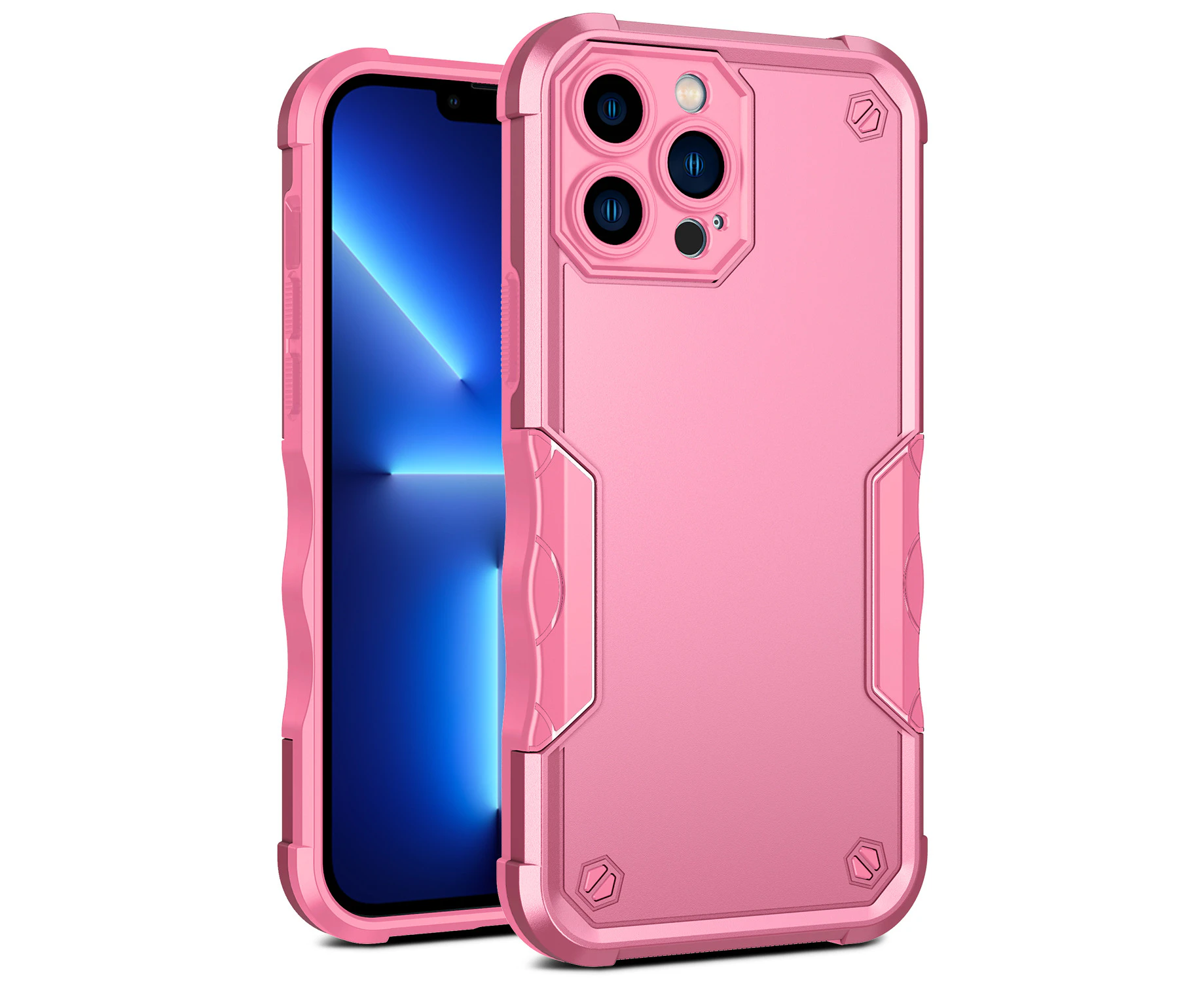 QW Heavy Duty Shockproof Protective Phone Cover for iPhone 13 Pro Max-Pink