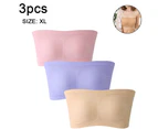 3 pcs Women's Padded Bandeau Bra, Strapless Removable Pads Tube Tops - Purple