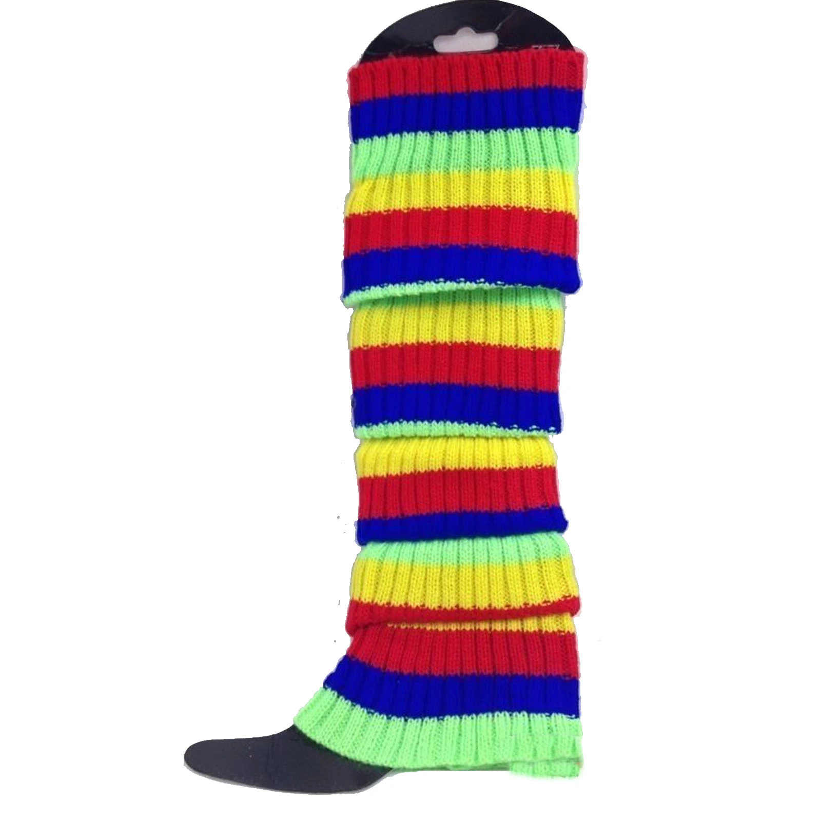 24x Womens Leg Warmers Disco Winter Knit Dance Party Crochet Legging Socks Costume - Rainbow