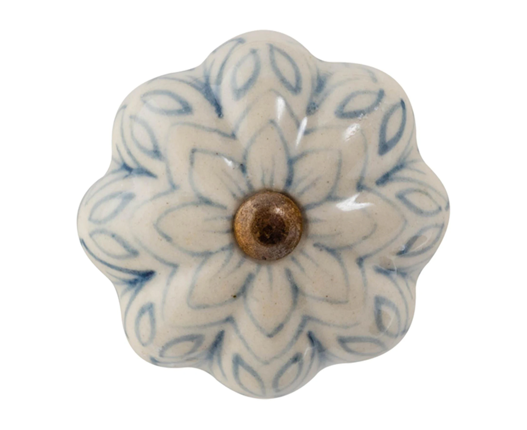 1x Grey/Blue Vintage Flower Ceramic Cabinet Drawer Knob - Interior Furniture Cupboard Door Handle - by Nicola Spring