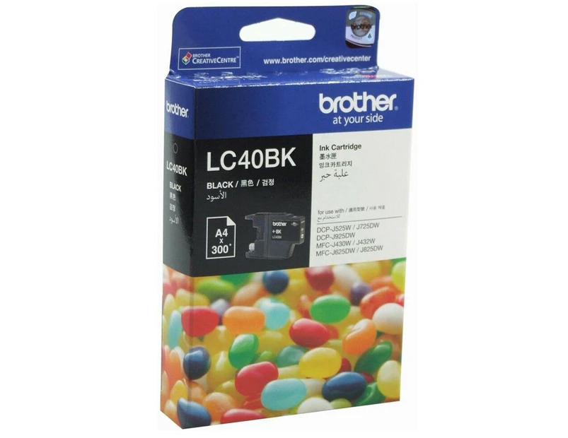 4 x Original Brother LC-40BK LC40BK Black Ink Cartridge - 300 pages each