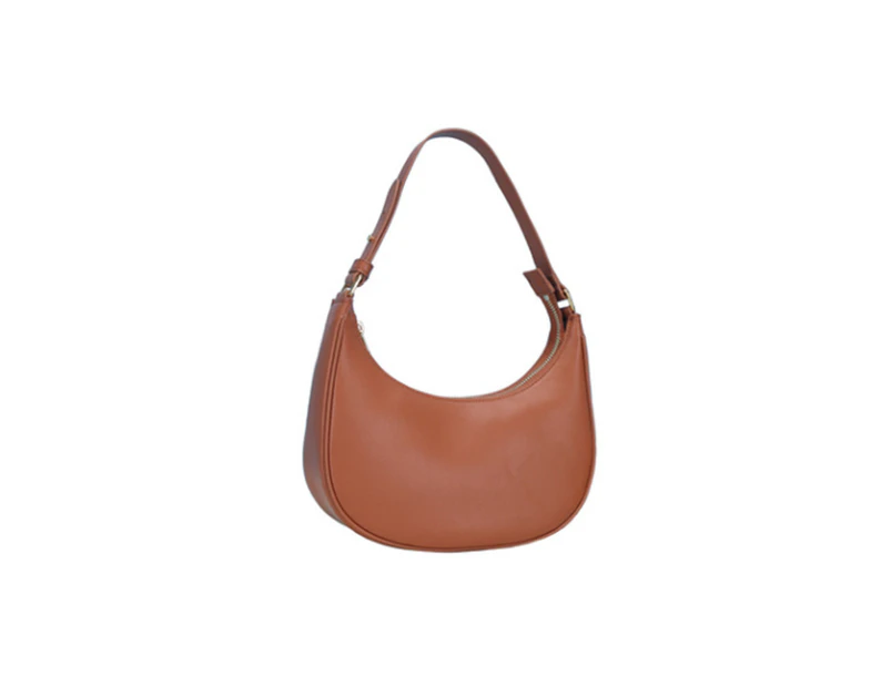 Genuine leather women's bag crescent bag fashion all-match underarm bag simple casual shoulder bag (BROWN)