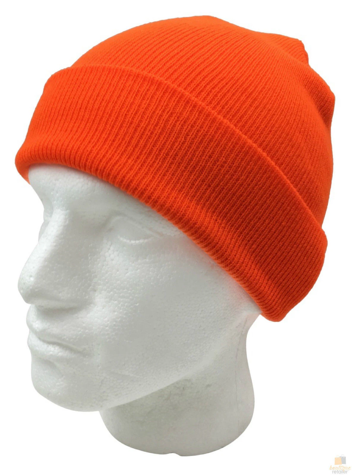 PLAIN FLURO BEANIE Hi Vis Unisex Winter Warm Hat Ski Party Costume Cap Knit - Fluro Orange