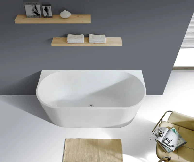 1690*790*600mm Gloss White Acrylic Back to Wall Bathtub