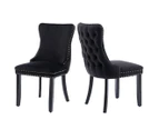 2x Velvet Upholstered Dining Chairs Tufted Wingback Side Chair with Studs Trim Solid Wood Legs for Kitchen