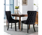 2x Velvet Upholstered Dining Chairs Tufted Wingback Side Chair with Studs Trim Solid Wood Legs for Kitchen