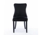 2x Velvet Upholstered Dining Chairs Tufted Wingback Side Chair with Studs Trim Solid Wood Legs for Kitchen